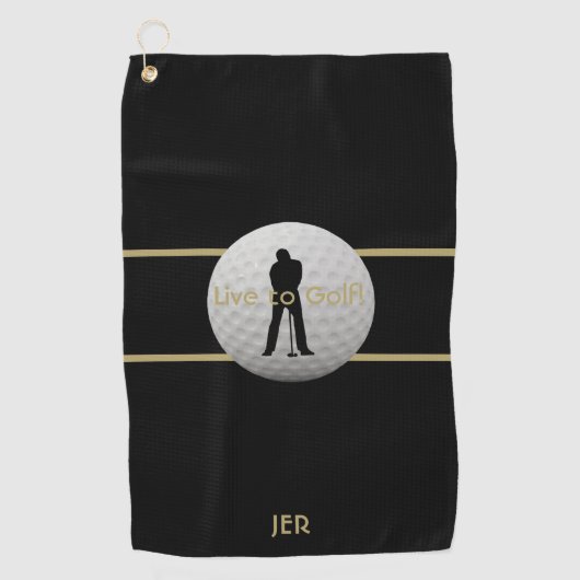 ライブゴルフ引用文タイポグラフィブラックグリーンモノグラム ゴルフタオル (正面)
