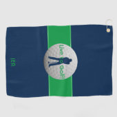 ライブゴルフ引用文タイポグラフィブルーグリーンモノグラム ゴルフタオル (横)