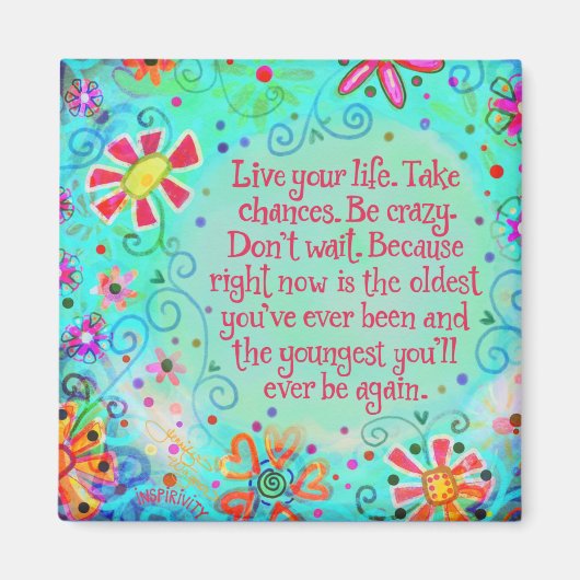 ライブザライフ引用文アクアかわいらしフローラトレンディー マグネット (正面)