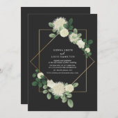 ライブストリーム結婚バーチャルフローラボタニカルグレー 招待状 (正面/裏面)