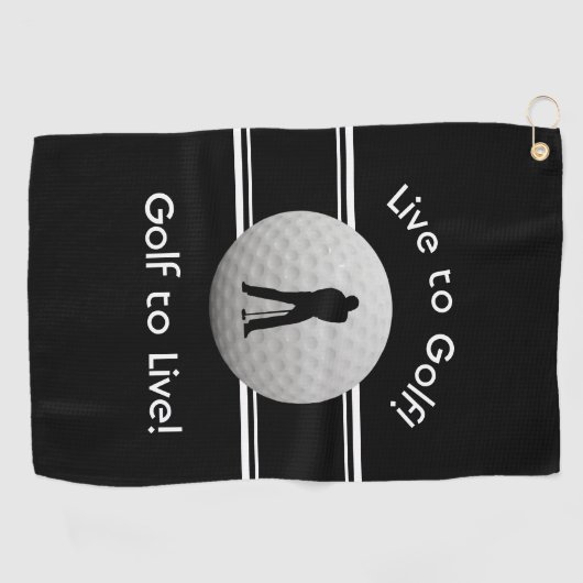 ライブツーゴルフ引用文タイポグラフィ白黒 ゴルフタオル (横)