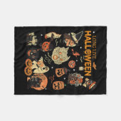 ライブハロウィーンヴィンテージパンプキンウィッチ幽霊ブラックC フリースブランケット (正面(横))