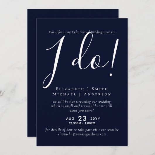 ライブビデオチャット ウェディングまたはカップルシャワーの招待状 (正面/裏面)