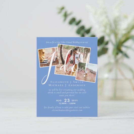 ライブビデオチャット ウェディングまたはカップルシャワーの招待状 ポストカード (スタンド正面)