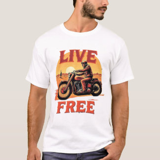 ライブフリーオートバイデザートサンセットTシャツ Tシャツ