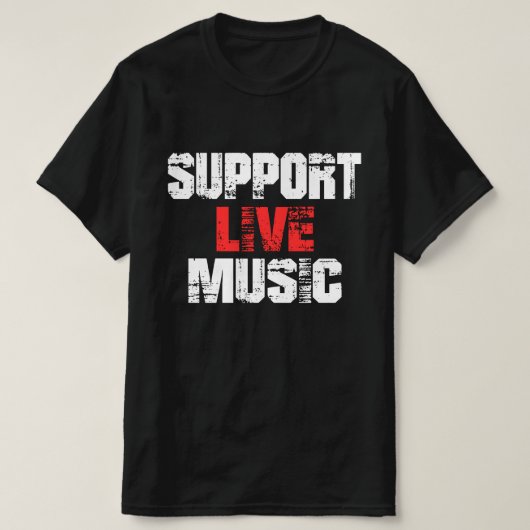 ライブミュージックのサポート Tシャツ (デザイン正面)