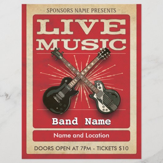 ライブミュージックツーギターフライヤーレッド チラシ (正面)