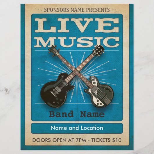 ライブミュージックデュアルギターフライヤーブルー チラシ (正面)