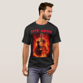 ライブミュージックバーニングギターブラックTシャツ Tシャツ (正面フル)