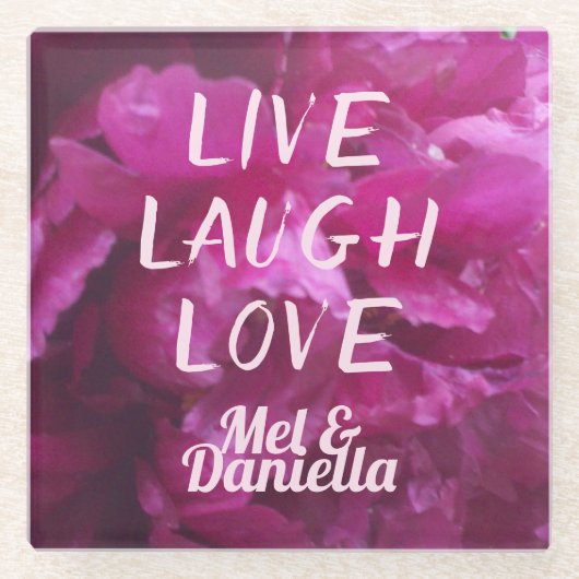 ライブラブパープルピーニーフローラ ガラスコースター (正面)