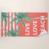 ライブラブビーチトロピカルパームツリーズコーラルストライプズ ビーチタオル (正面)