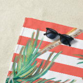 ライブラブビーチトロピカルパームツリーズコーラルストライプズ ビーチタオル (インサイチュ)