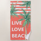 ライブラブビーチトロピカルパームツリーズコーラルストライプズ ビーチタオル (正面)