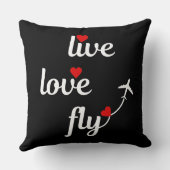 ライブラブフライタイポグラフィと飛行機&ハート クッション (裏面)