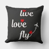 ライブラブフライタイポグラフィと飛行機&ハート クッション (正面)