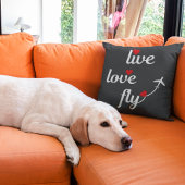 ライブラブフライタイポグラフィと飛行機&ハート クッション
