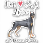 ライブラブ笑い（犬）ドーベルマン・ピンシェルビニールステッカー シール (正面)