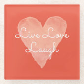 ライブラブ笑う可愛いロマンチックな引用文オレンジハート ガラスコースター (正面)