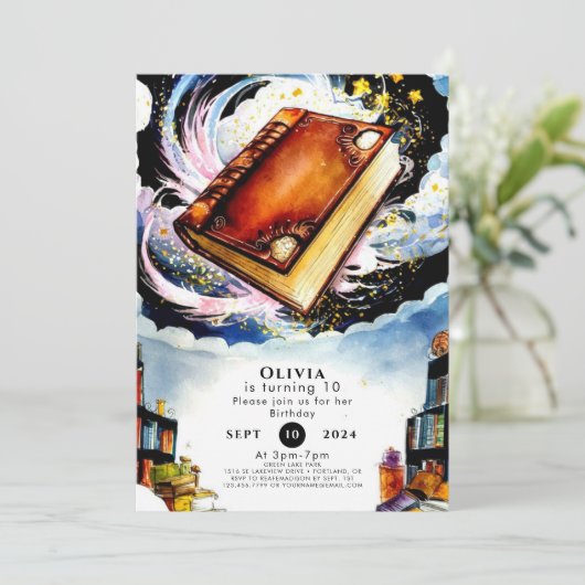 ライブラリおもしろいボウホストーリーブック誕生日 招待状 (スタンド正面)