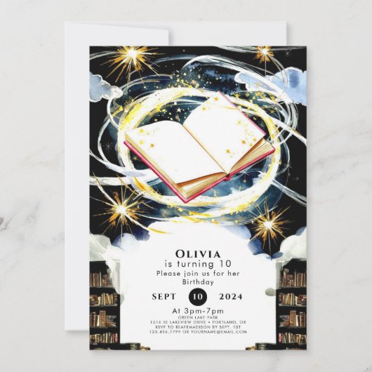 ライブラリお洒落キッズストーリーブック誕生日 招待状 (正面)