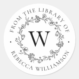 ライブラリからのモノグラムフローラリース蔵書票 ラウンドシール