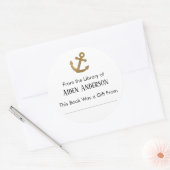 ライブラリから金ゴールドシンプルいかり蔵書票 ラウンドシール (封筒)