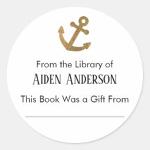 ライブラリから金ゴールドシンプルいかり蔵書票