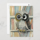 ライブラリアートカードのフクロウ ポストカード (正面/裏面)