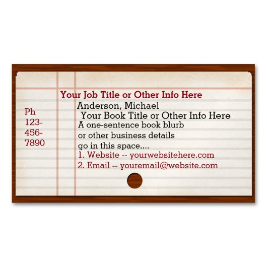 ライブラリカードカタログライタ作家ライブラリ マグネット名刺 (正面)