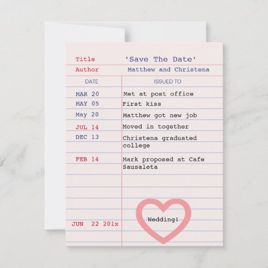 ライブラリカード結婚式の日付の発表を保存 案内状 (正面)