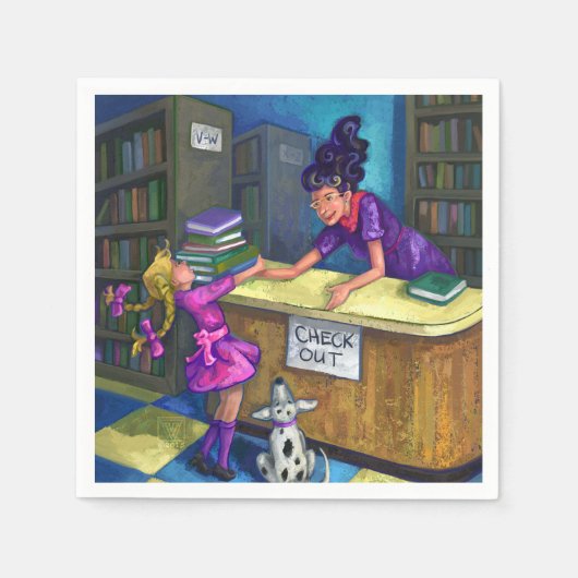 ライブラリチェックアウトのアートワーク スタンダードカクテルナプキン (正面)