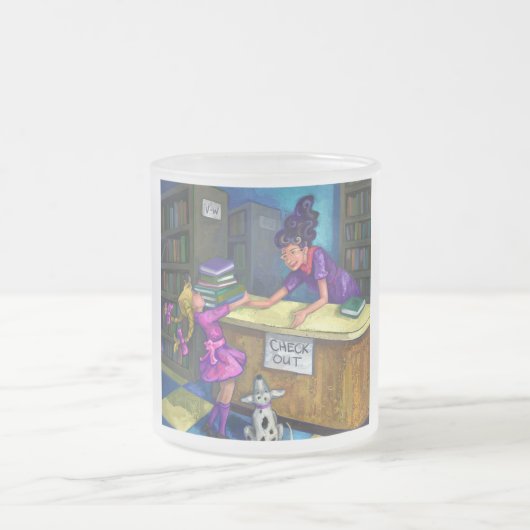 ライブラリチェックアウトのアートワーク フロストグラスマグカップ (中央)