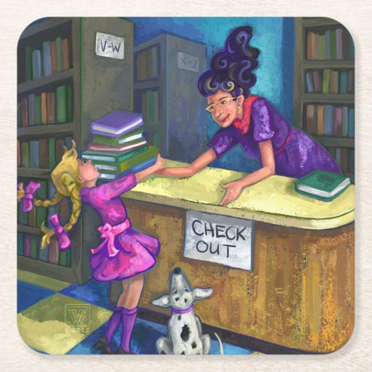 ライブラリチェックアウト スクエアペーパーコースター (正面)