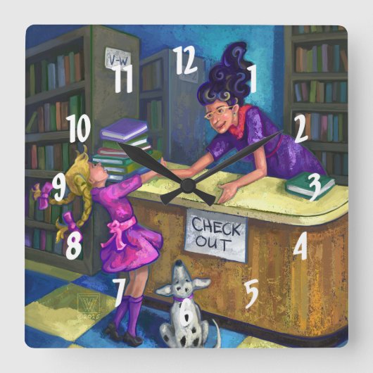 ライブラリチェックアウト スクエア壁時計 (正面)