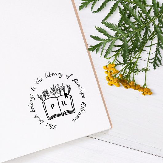 ライブラリブックシンプルスクリプト名前をカスタムするイニシャル ラバースタンプ