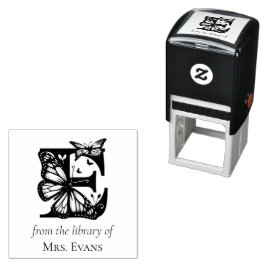 ライブラリー オブ からの バタフライ モノグラム レター E セルフインキングスタンプ