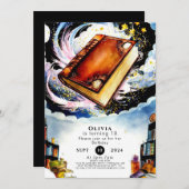 ライブラリー ファン ボヘミアンスタイル 絵本 誕生日 招待状 (正面/裏面)