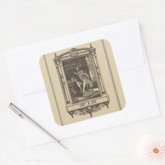 ライブラリ読蔵書票の編集可能ヴィンテージ スクエアシール (封筒)