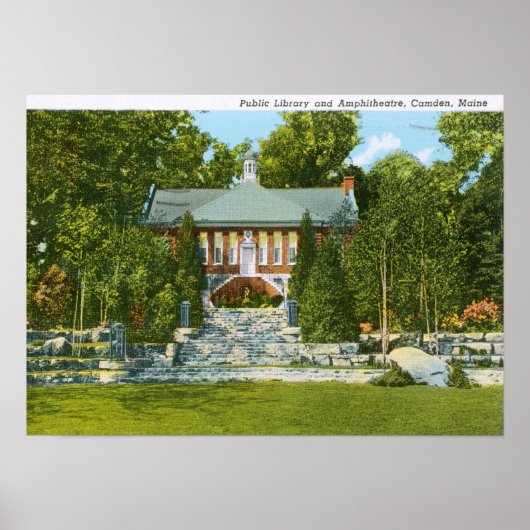 ライブラリ、カムデン、メイン州ヴィンテージ ポスター (正面)