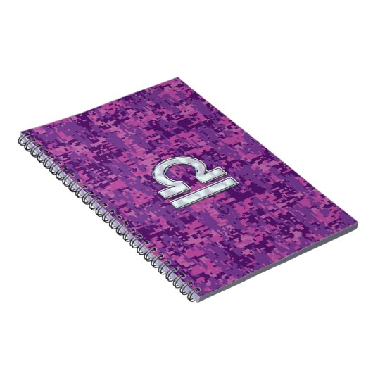 ライブラリ〔占星術の〕十二宮図シンボル明るい赤紫色デジタル迷彩柄 ノートブック (右側)