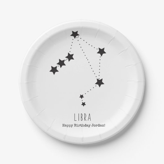 ライブラ名前をカスタムする10月誕生日紙プレート ペーパープレート (正面)