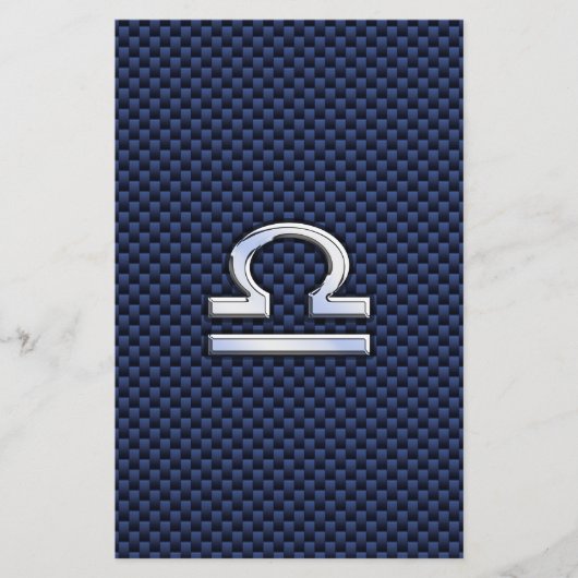 ライブラ〔占星術の〕十二宮図サインオンネイビーブルーカーボンファイバー 便箋 (正面)