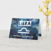 ライブラ〔占星術の〕十二宮図ブルーウォーターカラー銀河系誕生日 カード (黄色い花)