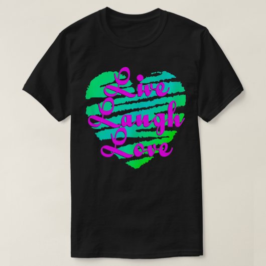 ライブ笑いラブおもしろいハート Tシャツ (デザイン正面)