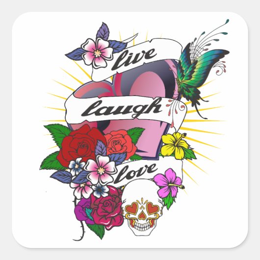 ライブ笑いラブハートタトゥーデザイン スクエアシール (正面)