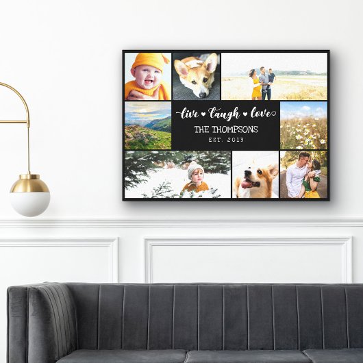 ライブ笑いラブブラックフォトコラージュ キャンバスプリント