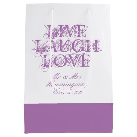 ライブ笑いラブラベンダー結婚のゲスト抱き枕 ミディアムペーパーバッグ (裏面)
