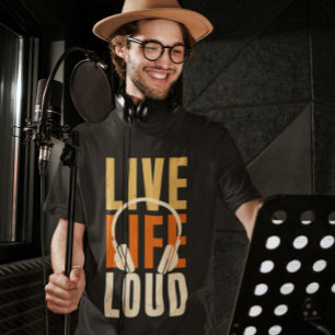ライブ・ライフ・ラウド ミュージック・ヘッドホングラフィック Tシャツ