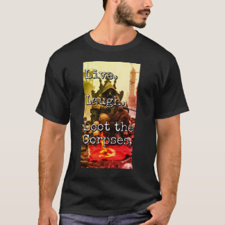 ライブ・ラフ・略奪 戦士の王座 スカル デコ 燃焼 Tシャツ