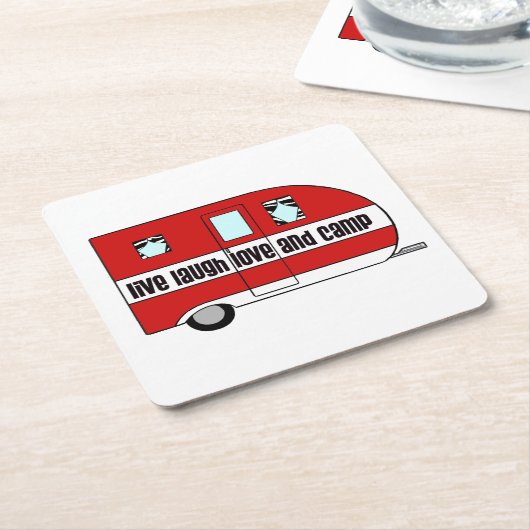 「ライブ、笑い、ローヴ、キャンプ」 スクエアペーパーコースター (アングル)